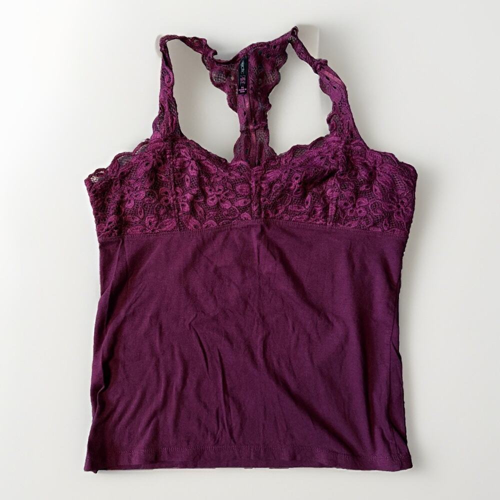Y2K 2000s Electric Pink Sz XL Lace Cami Tank Top Racerback Coquette Whimsigoth